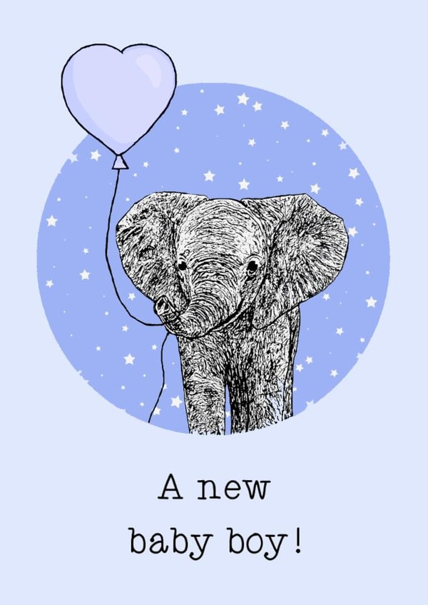 Cute New Baby Card - Elephant - Baby Boy created by Beth Higgins Art