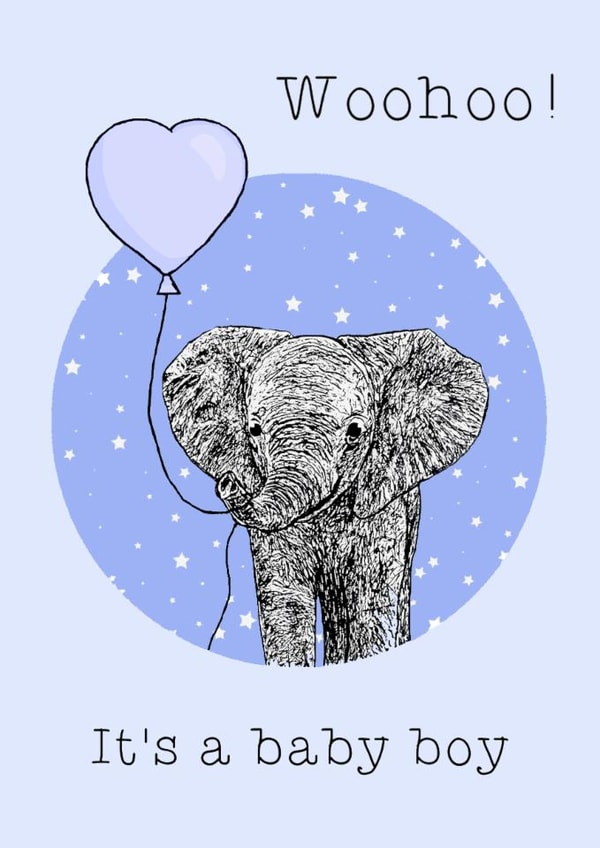 Cute New Baby Card - Elephant - Baby Boy created by Beth Higgins Art