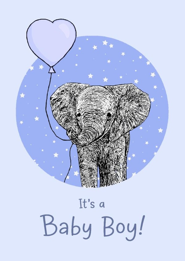 Cute New Baby Card - Elephant - Baby Boy created by Beth Higgins Art