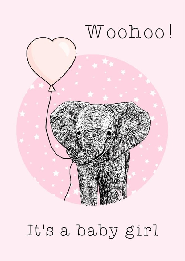 Cute New Baby Card - Baby Girl - Elephant created by Beth Higgins Art
