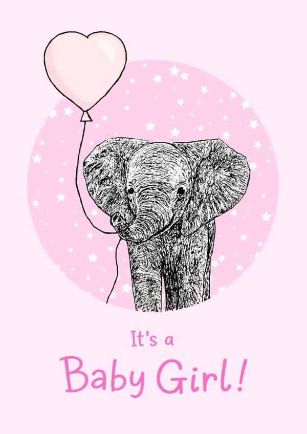Cute New Baby Card - Baby Girl - Elephant created by Beth Higgins Art