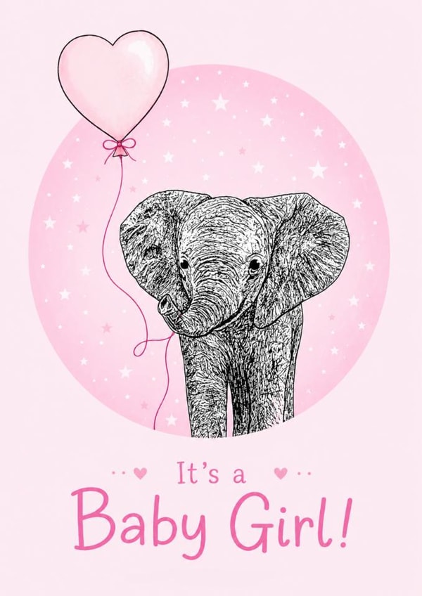 Cute New Baby Card - Baby Girl - Elephant created by Beth Higgins Art