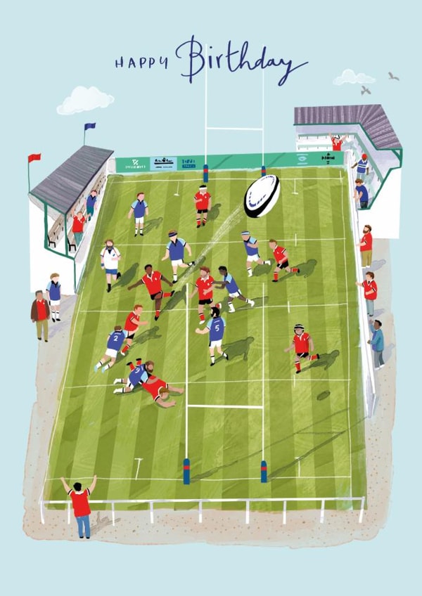Classic Birthday Card - Rugby - Pitch created by Ling Design