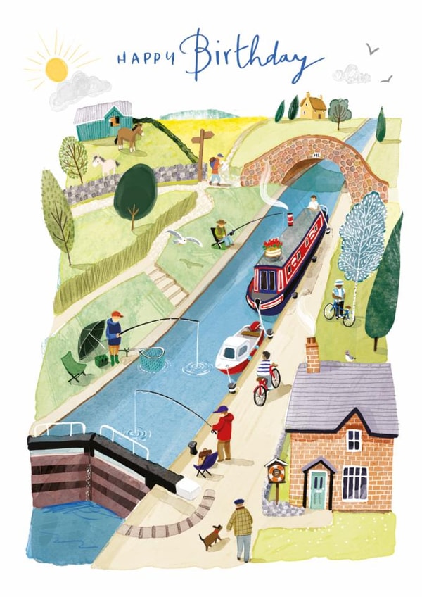Classic Birthday Card - Canal - Fishing created by Ling Design