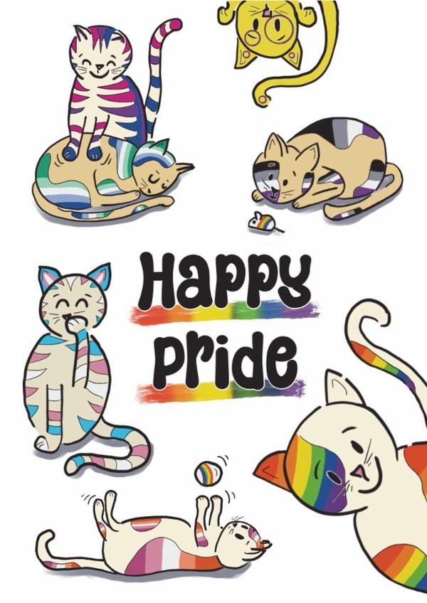 Cute Love & Friendship Card - Happy Pride - Pride Cats created by mimi & me designs