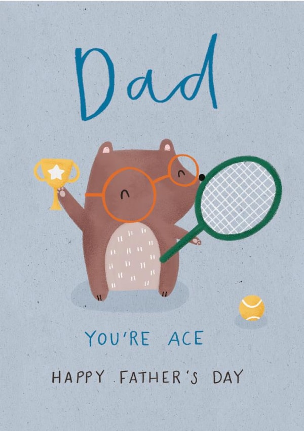Cute Father's Day Card - Bear Playing Tennis - Ace Pun created by Dandelion Stationery