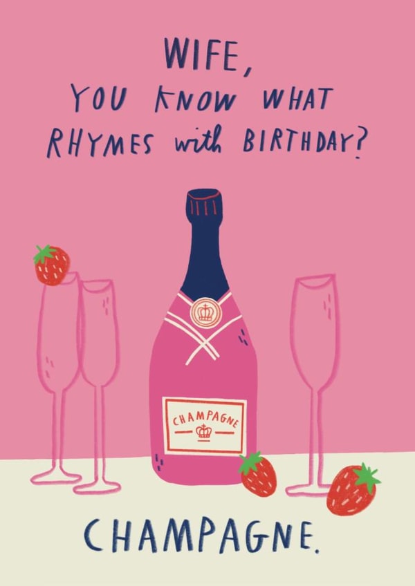 Funny Birthday Card - For Wife - Champagne & Strawberries created by Alice Mole Illustration