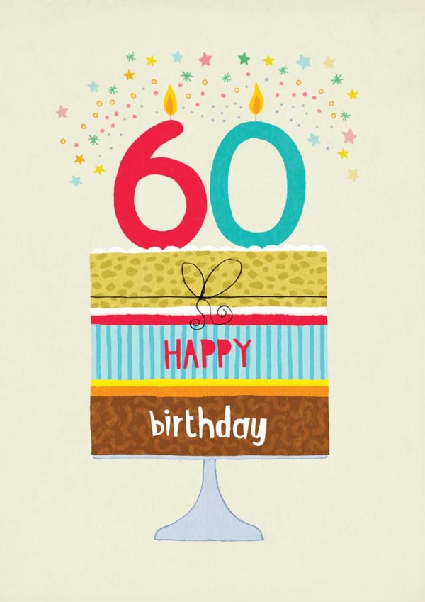 Classic 60th Birthday Cake Card - Cake - Candles created by Pencilface