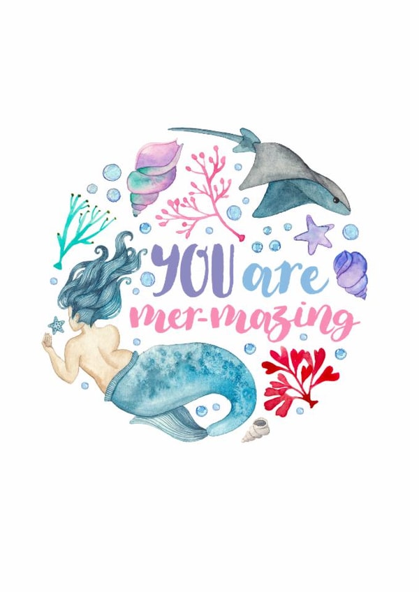 Arty Just Because Card - Mermaid - Pun created by Elena O'Neill