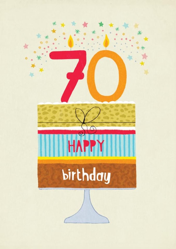 Classic 70th Birthday Card - Cake - Candles created by Pencilface