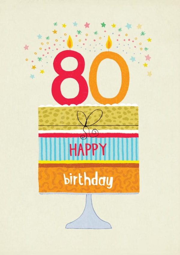 Classic 80th Birthday Cake Card - Cake & Candles created by Pencilface