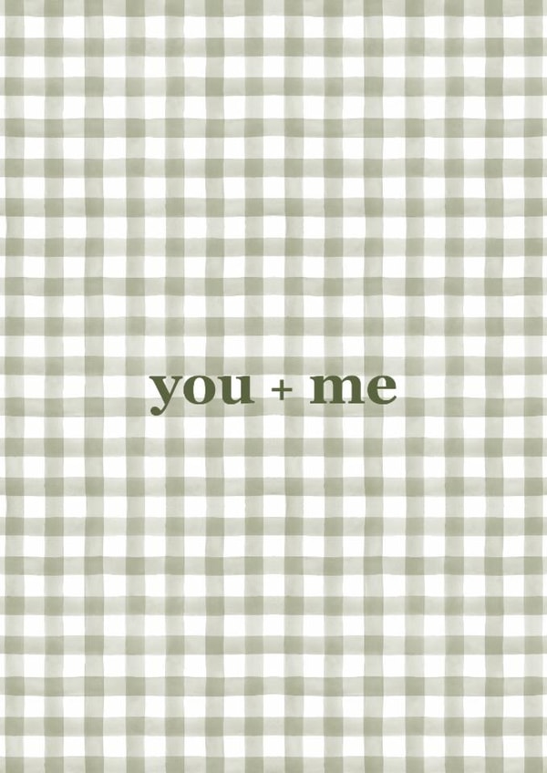 You + Me Card – Minimalist Green Gingham Love Card for Anniversaries & Couples created by Meg Maskell