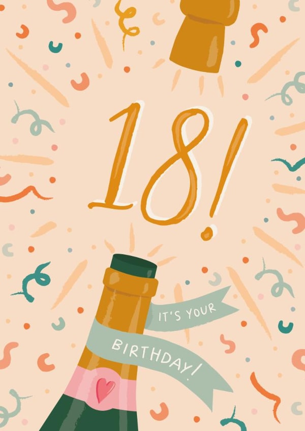 Classic Birthday Card - 18th - Champagne Pop created by The Pattern Press