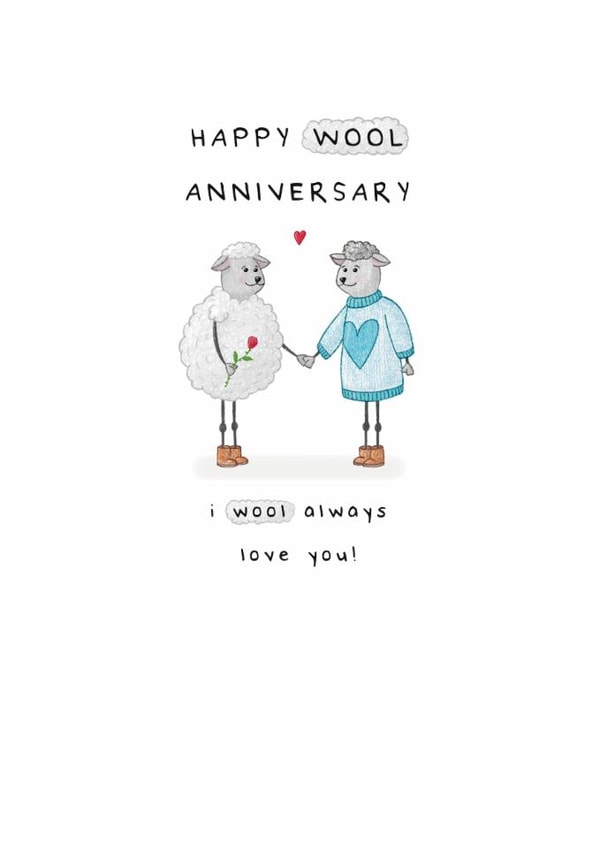 Cute 7th Anniversary Card - I Wool Always Love You - Blue Jumper Version created by Larry the Match