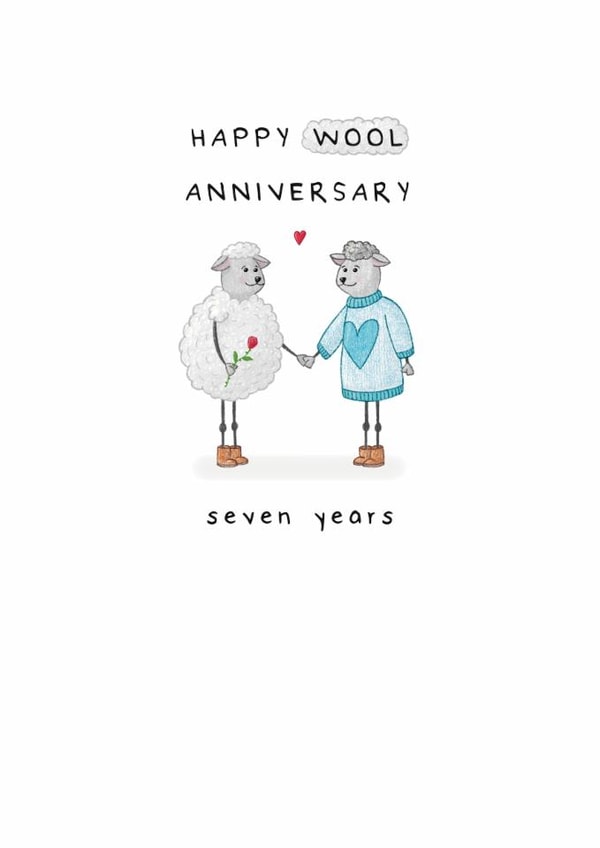 Cute 7th Wedding Anniversary Card - Wool - Blue Jumper Version created by Larry the Match