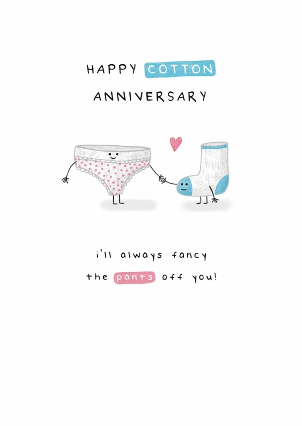 Cute 2nd Anniversary Card - Cotton - Fancy Pants (Pink Knickers & Blue Sock) created by Larry the Match