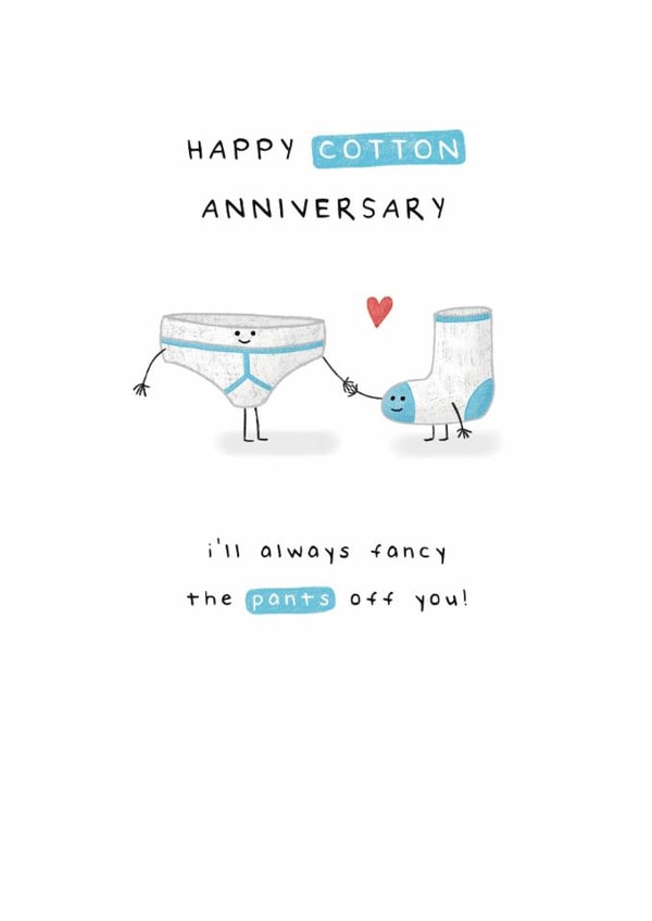 Cute 2nd Anniversary Card - Cotton - Fancy Pants (Blue Y-fronts & Blue Sock) created by Larry the Match