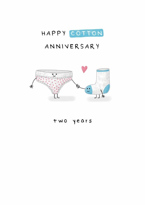 Cute 2nd Anniversary Card - Cotton - Two Years (Pink Knickers & Blue Sock) created by Larry the Match