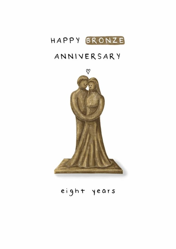 Cute 8th Anniversary Card - Bronze Statue - Eight Years created by Larry the Match