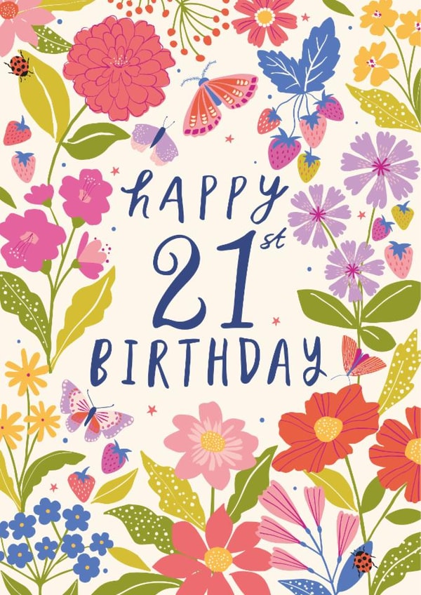 Pretty 21st Birthday Card - For Her - Flowers created by Nina Raby - Jones