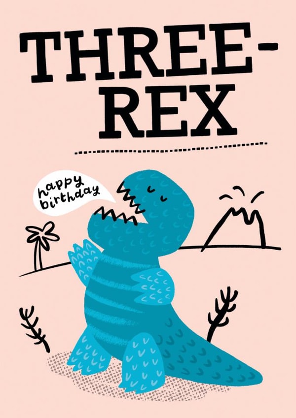 Cute 3rd Birthday Card - Dinosaur - Three-Rex created by Lisa Greener