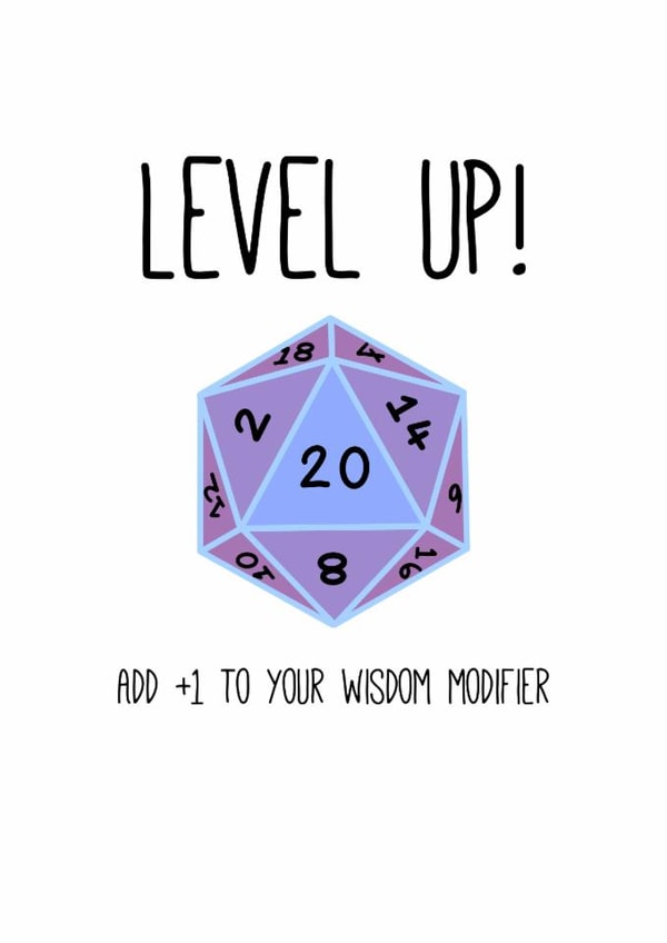 Purple Dungeons And Dragons ‘Level Up’ Birthday Card - Funny D&D Adventure Card created by Olivia 