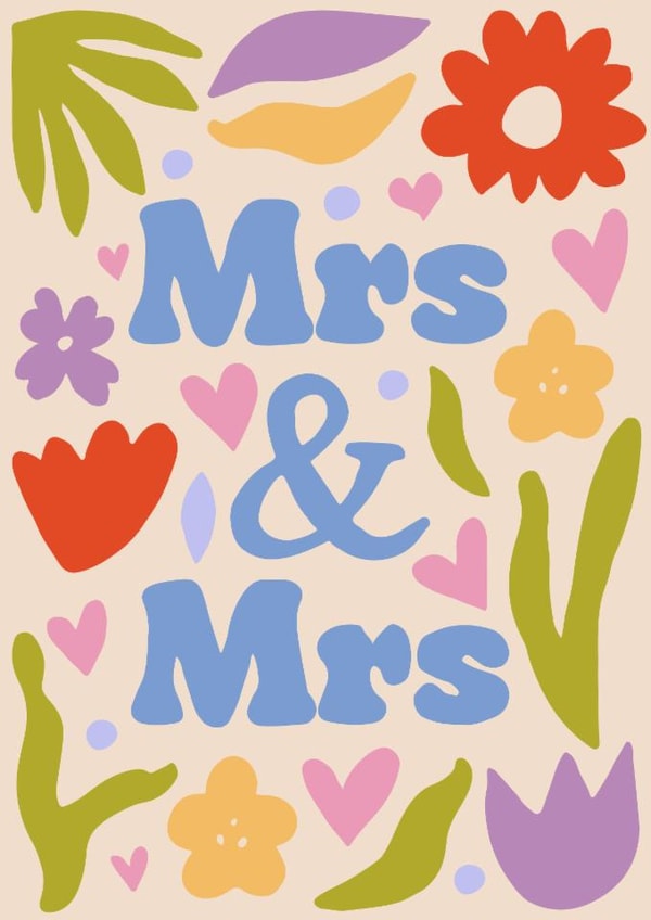Modern Wedding Card - Mrs & Mrs - Flowers created by Jive Prints