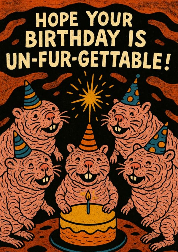 Un-FUR-gettable Naked Mole Rat Birthday Card – Funny & Quirky Animal Design created by Olivia 