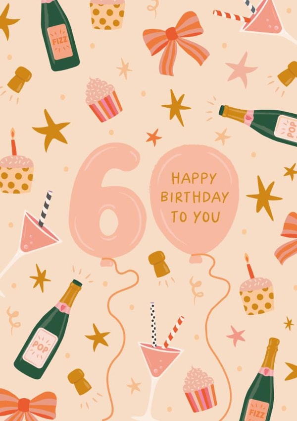 Pretty Birthday Card - 60th - Balloons created by The Pattern Press