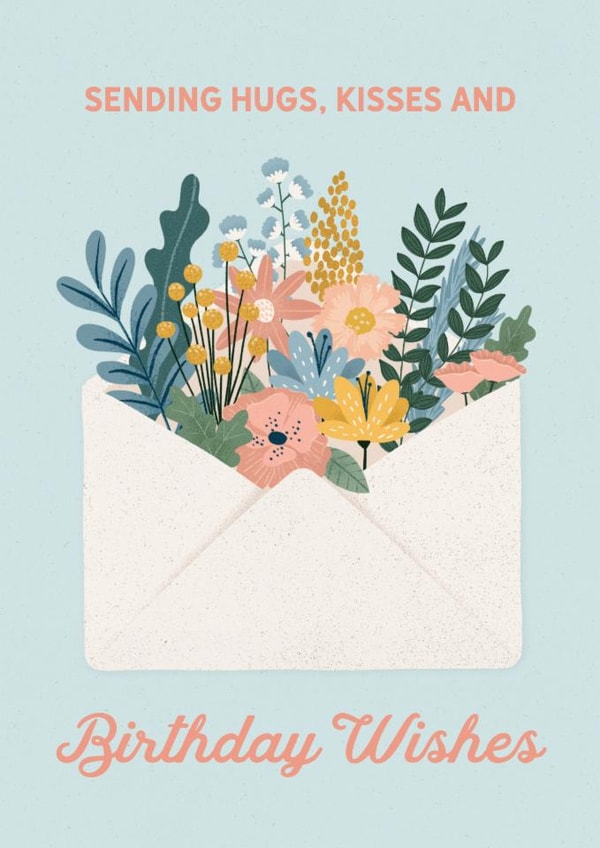 Pretty Classic Floral Birthday Card - Sending Hugs Kisses and Birthday Wishes created by Milkbar Studio