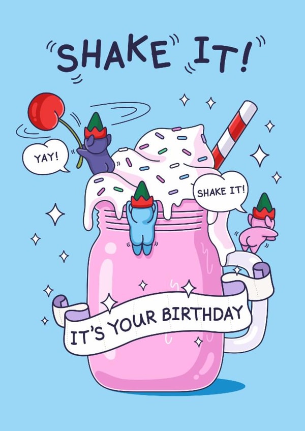 Funny Birthday Card - For Kids - Cheeky Elves Milkshake - Shake It created by Cheeky Legends
