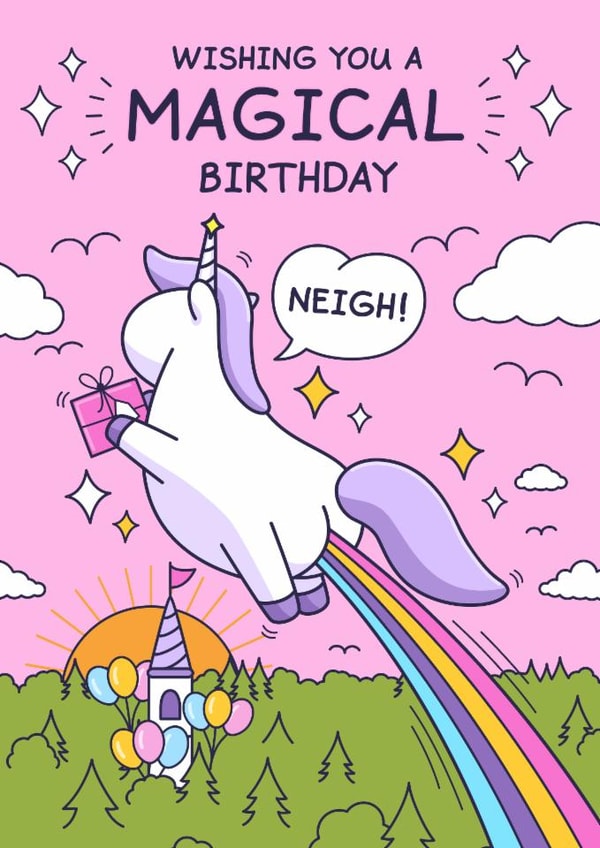 Cute Birthday Card - For Girl - Magic Unicorn Rainbow created by Cheeky Legends