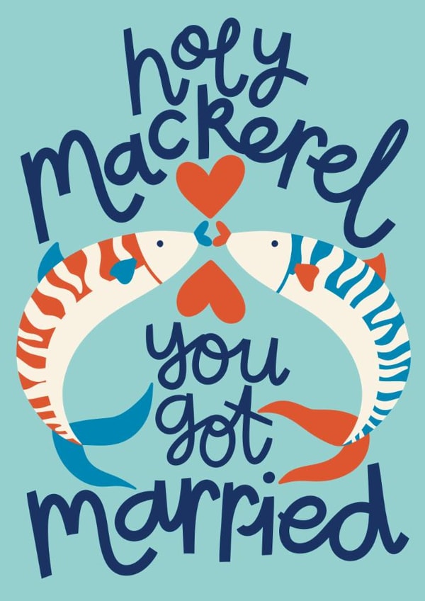 Cute Wedding Card - Fish Kissing - Holy Mackerel created by Christine Cuddihy Illustration