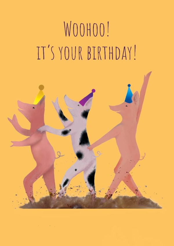 Fun dancing pigs Birthday card for friends and family! created by JodieArt