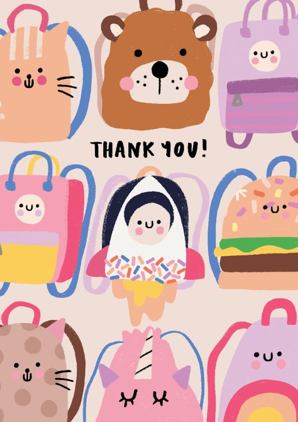 Cute Thank You Card - Backpacks - For Teacher created by by Rosie Banton
