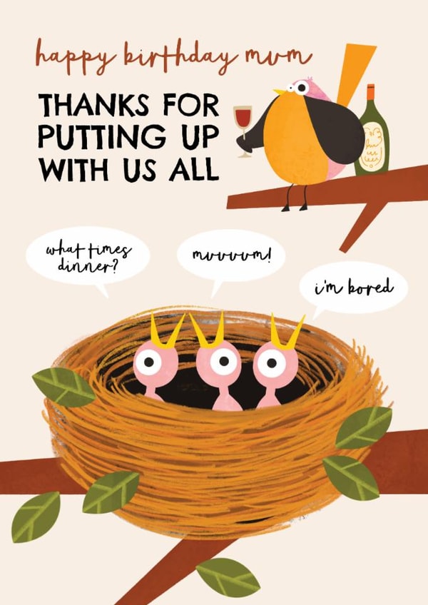 Funny Birthday Card - For Mum - Thanks For Putting Up With Us All created by AbiGoLucky