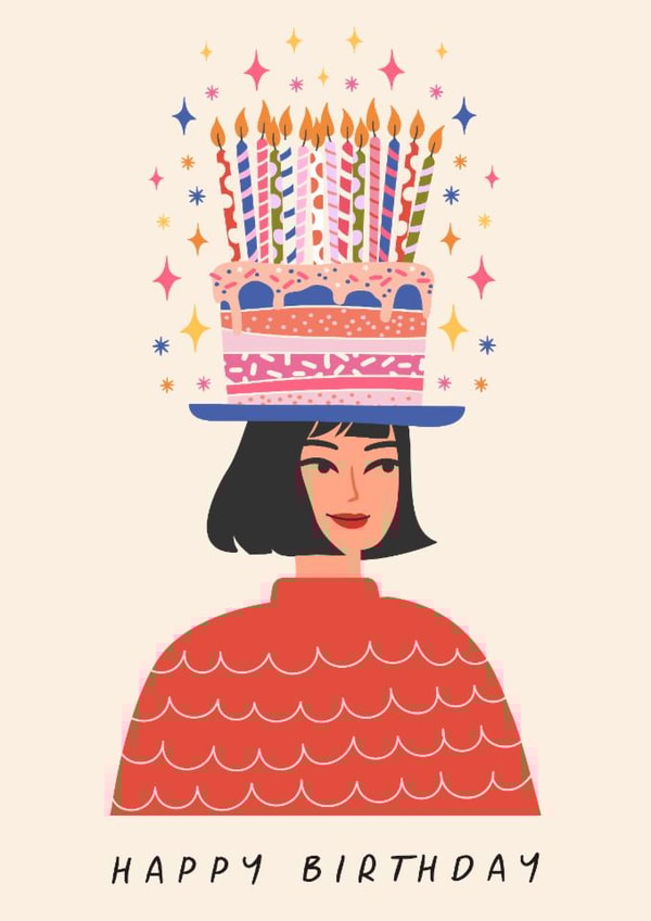Arty Birthday Card - For Her - Cake Hat created by Sad Girl Illustration