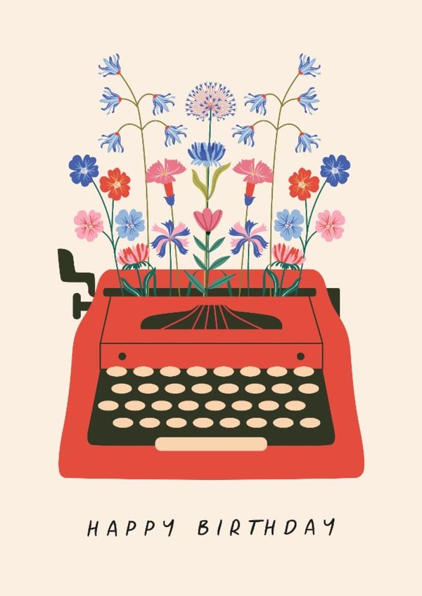 Pretty Birthday Card - For Her - Typewriter created by Sad Girl Illustration