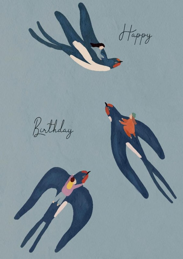 Arty Birthday Card - Swallows - Birds created by Victoria Lucy Williams