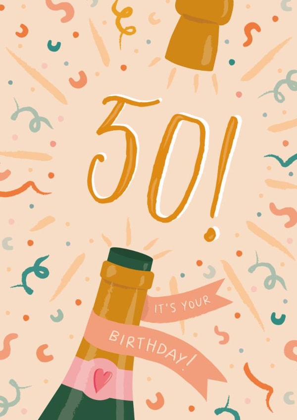 Classic 50th Birthday Card - For Her - Champagne created by The Pattern Press