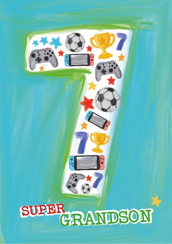 Classic Birthday Card - 7th - Super Grandson created by Rulu
