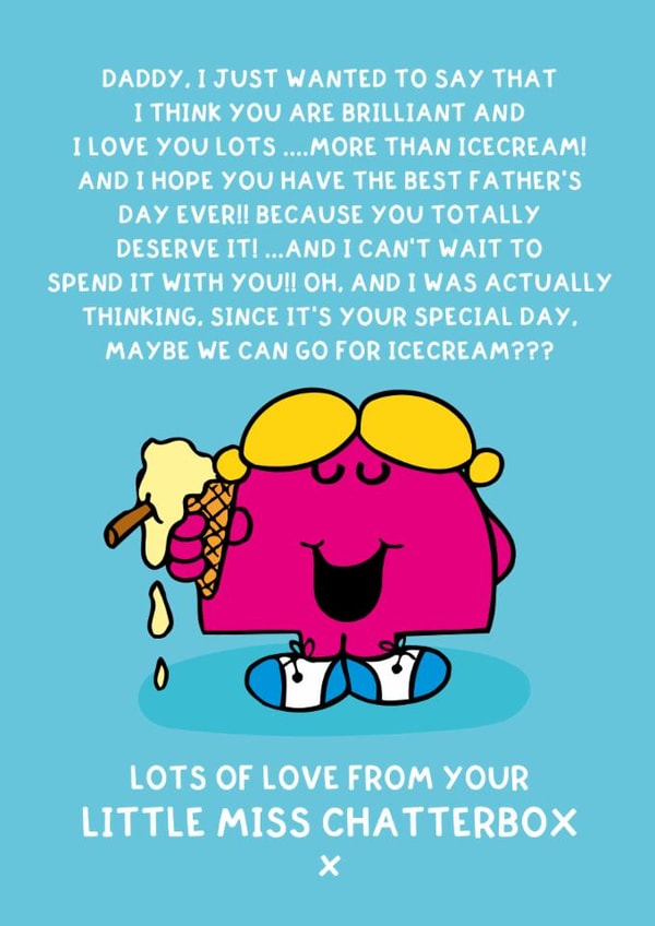 Funny Father’s Day Card – Little Miss Chatterbox – Mr. Men created by Mr. Men