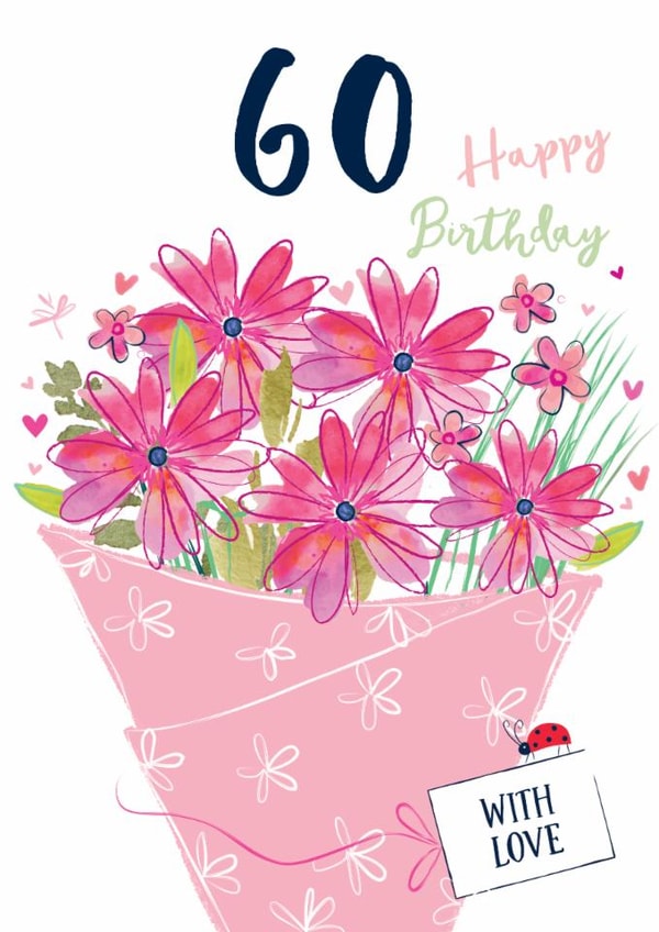 Classic 60th Birthday Card - For Her - Flowers created by Katie Phythian Design