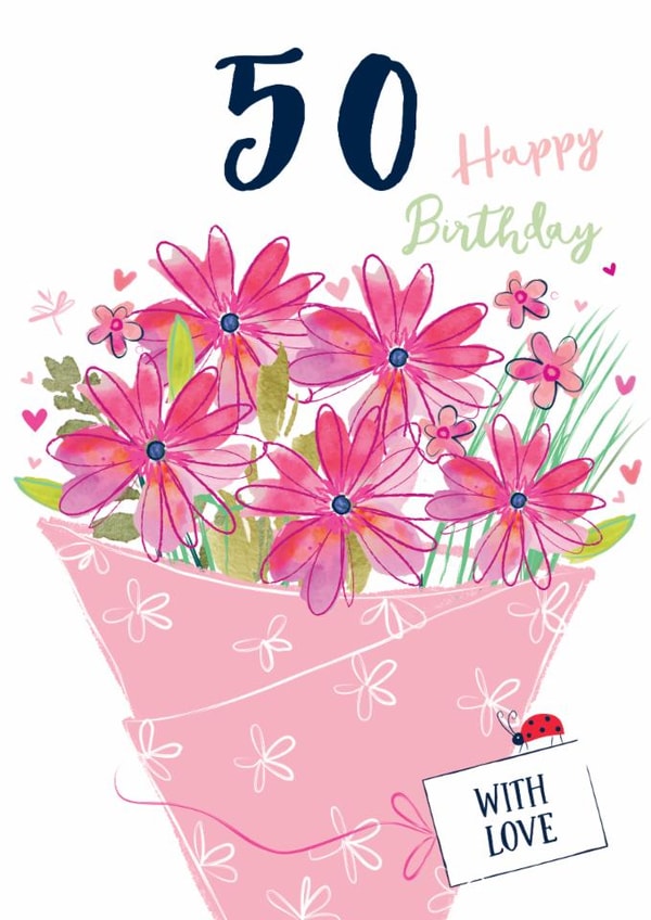 Classic 50th Birthday Card - For Her - Flowers created by Katie Phythian Design
