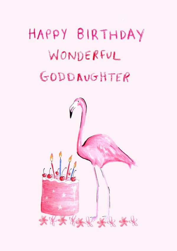 Classic Birthday Card - For Goddaughter - Flamingo created by HCD Illustration