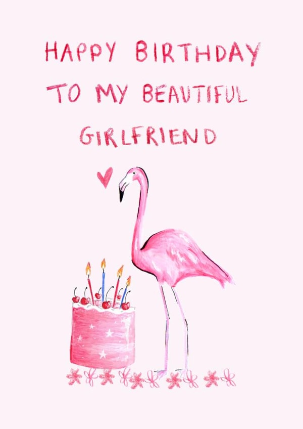 Classic Birthday Card - For Girlfriend - Flamingo created by HCD Illustration