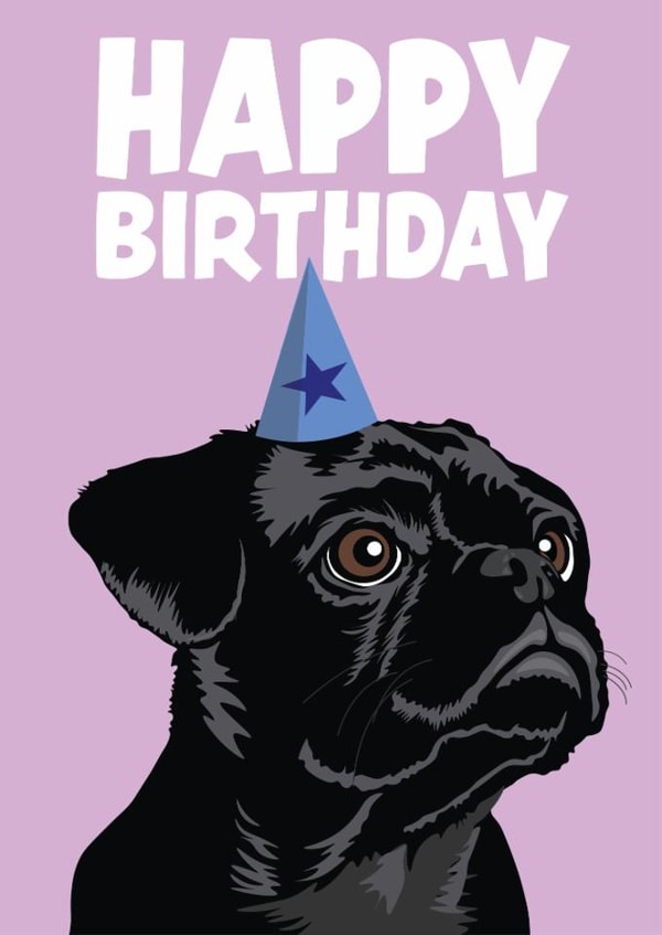 Cute Birthday Card - Black Pug created by Hello Sausage