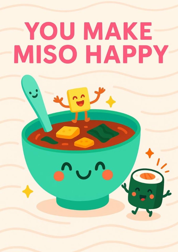 Cute Love & Friendship Card – Kawaii Miso Soup – You Make Miso Happy created by Tiffany Halls