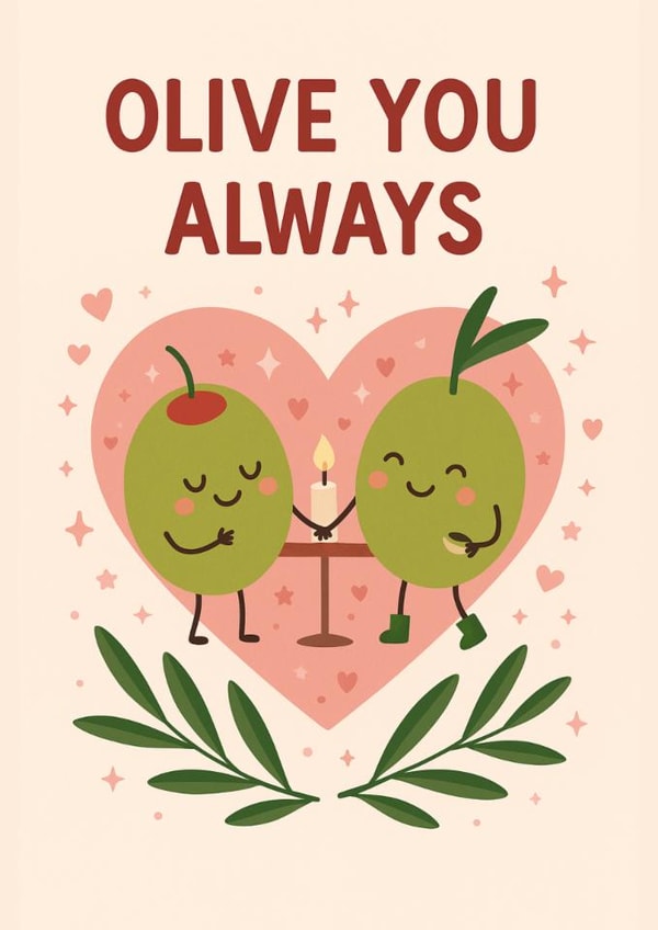 Cute Love & Friendship Card – Olive Pair in Heart – Olive You Always created by Tiffany Halls