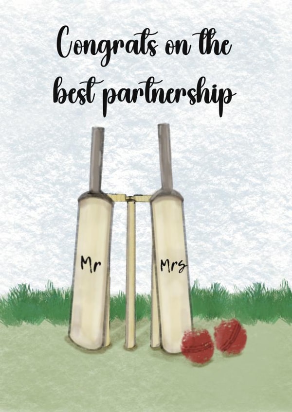 Fun Wedding Card - Congrats On The Best Partnership - Cricket created by Illustrations by Sammy
